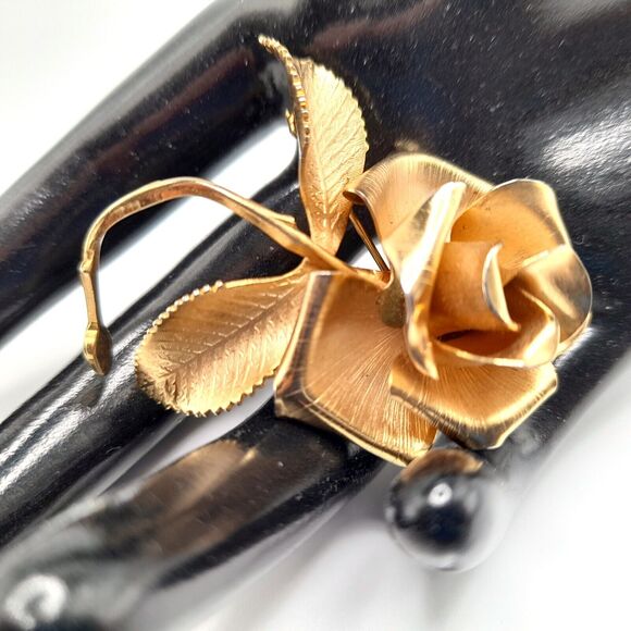 Cerrito Rose Brooch Pin 22K Gold Plate Hand Made - Picture 2 of 9